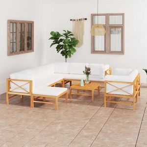 vidaXL Set mobilier grădină cu perne crem, 10 piese, lemn masiv de tec imagine