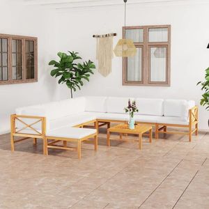 vidaXL Set mobilier grădină cu perne crem, 9 piese, lemn masiv de tec imagine