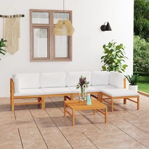 vidaXL Set mobilier grădină cu perne crem, 6 piese, lemn masiv de tec imagine