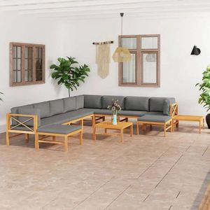 vidaXL Set mobilier grădină cu perne gri, 12 piese, lemn masiv de tec imagine