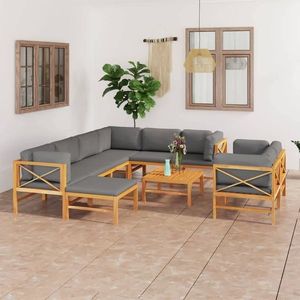 vidaXL Set mobilier grădină cu perne gri, 10 piese, lemn masiv de tec imagine