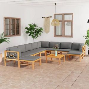 vidaXL Set mobilier grădină cu perne gri, 11 piese, lemn masiv de tec imagine