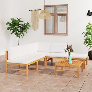 vidaXL Set mobilier grădină cu perne crem, 6 piese, lemn masiv de tec imagine