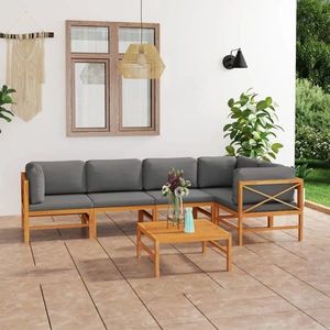 vidaXL Set mobilier grădină cu perne gri, 6 piese, lemn masiv de tec imagine