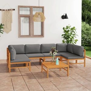 vidaXL Set mobilier grădină cu perne gri, 7 piese, lemn masiv de tec imagine