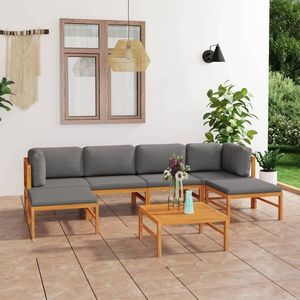 vidaXL Set mobilier grădină cu perne gri, 7 piese, lemn masiv de tec imagine
