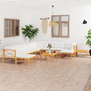 vidaXL Set mobilier grădină cu perne crem, 12 piese, lemn masiv de tec imagine