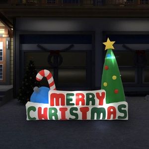 vidaXL Brad gonflabil Crăciun Fericit decorațiuni cu LED 240x188 cm imagine