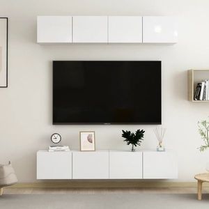 vidaXL Dulapuri TV, 4 buc, alb extralucios 80x30x30 cm, lemn prelucrat imagine