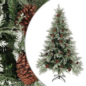 vidaXL Brad de Crăciun cu conuri de pin, verde/alb, 120 cm, PVC&PE imagine
