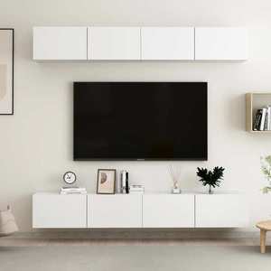 vidaXL Comode TV, 4 buc., alb, 100x30x30 cm, lemn prelucrat imagine