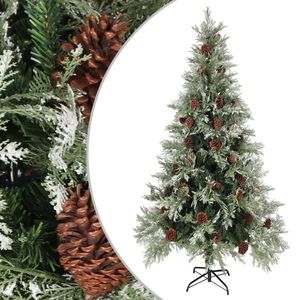 vidaXL Brad de Crăciun cu conuri de pin, verde/alb, 225 cm, PVC&PE imagine