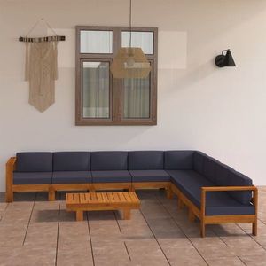 vidaXL Set mobilier grădină perne gri închis, 9 piese, lemn acacia imagine