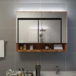 vidaXL Dulap de baie cu oglindă și LED-uri, stejar, 80x15x60 cm, MDF imagine