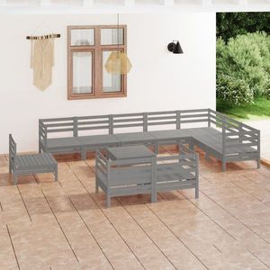 vidaXL Set mobilier de grădină, 11 piese, gri, lemn masiv de pin imagine