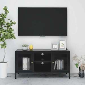 vidaXL Dulap TV, negru, 105x35x52 cm, oțel și sticlă imagine