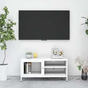 vidaXL Dulap TV, alb, 90x30x44 cm, oțel și sticlă imagine