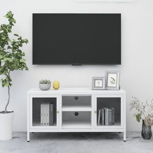 vidaXL Dulap TV, alb, 105x35x52 cm, oțel și sticlă imagine