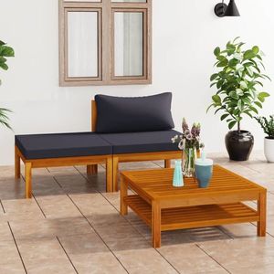 vidaXL Set mobilier grădină perne gri închis, 3 piese, lemn acacia imagine
