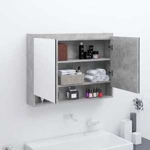 vidaXL Dulap de baie cu oglindă, gri beton, 80x15x60 cm, MDF imagine