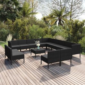 vidaXL Set mobilier de grădină cu perne, 14 piese, negru, poliratan imagine