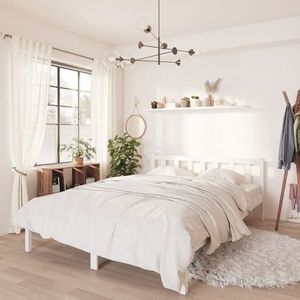 vidaXL Cadru de pat, alb, 140x190 cm, lemn de pin masiv imagine