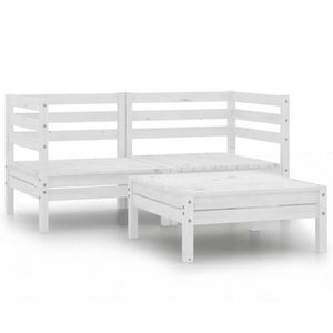 vidaXL Set mobilier de grădină, 3 piese, alb, lemn masiv de pin imagine