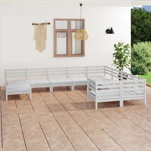 vidaXL Set mobilier de grădină, 10 piese, alb, lemn masiv de pin imagine
