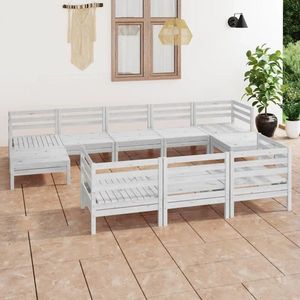 vidaXL Set mobilier relaxare grădină, 10 piese, alb, lemn masiv de pin imagine