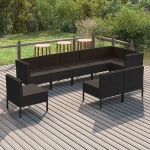 vidaXL Set mobilier de grădină cu perne, 9 piese, negru, poliratan imagine