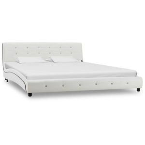vidaXL Cadru de pat, alb, 160 x 200 cm, piele ecologică imagine