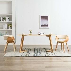 vidaXL Scaune de bucătărie, 2 buc, crem, lemn curbat & piele ecologică imagine