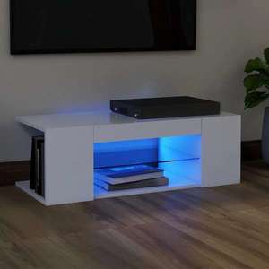 vidaXL Comodă TV cu lumini LED, alb, 90x39x30 cm imagine