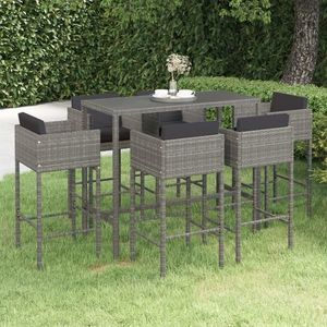 vidaXL Set mobilier bar de grădină cu perne, 7 piese, gri, poliratan imagine