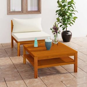 vidaXL Set canapea grădină perne alb crem, 2 piese, lemn masiv acacia imagine