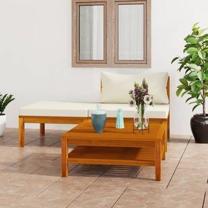 vidaXL Set mobilier grădină perne alb crem, 3 piese, lemn masiv acacia imagine