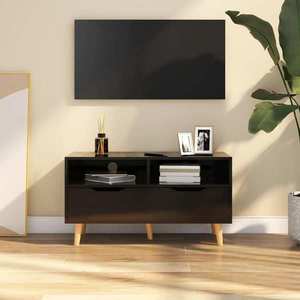 vidaXL Comodă TV, negru extralucios, 90x40x48, 5 cm, lemn prelucrat imagine