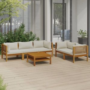 vidaXL Set mobilier grădină cu perne crem, 6 piese, lemn masiv acacia imagine