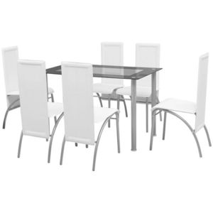 Set masă și scaune de bucătărie, alb, 7 piese imagine