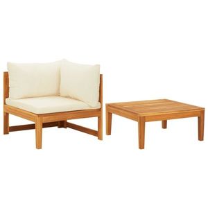vidaXL Set mobilier grădină perne alb/crem, 2 piese, lemn masiv acacia imagine