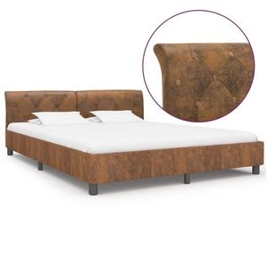 vidaXL Cadru de pat, maro, 160 x 200 cm, piele întoarsă ecologică imagine