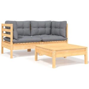 vidaXL Set mobilier de grădină cu perne gri, 3 piese, lemn masiv pin imagine