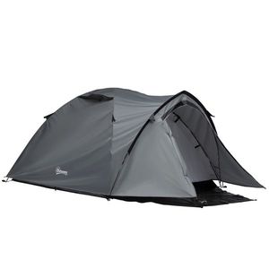 Outsunny Cort Camping Impermeabil 4 Locuri Impermeabil cu Vestibul, Ferestre si Usi cu fermoar, 325x183x130cm Gri imagine