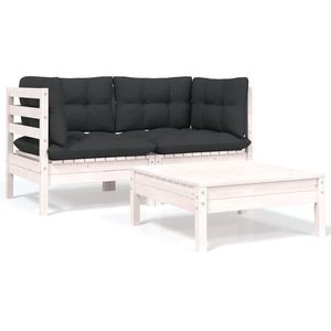 vidaXL Set mobilier de grădină cu perne, 3 piese, alb, lemn masiv pin imagine