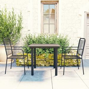 vidaXL Set mobilier de grădină, 3 piese, negru, sticlă și oțel imagine