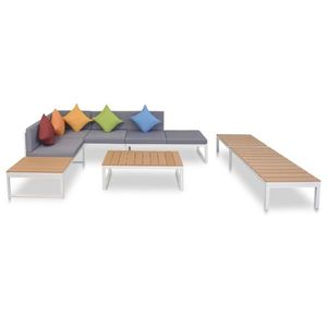 vidaXL Set mobilier de grădină cu perne, 5 piese, aluminiu și WPC imagine