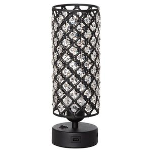 HOMCOM Lampa de Masa Eleganta cu Abajur din Cristal si 2 Porturi USB, Lumina Reglabila Touch, Design Modern, Ф10, 8x30 cm, Negru | Aosom Romania imagine