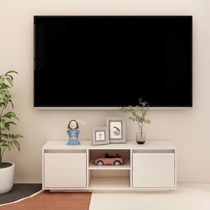 vidaXL Comodă TV, alb, 110x30x40 cm, lemn masiv de pin imagine