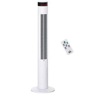 HOMCOM Ventilator de Turn cu Panou LED, 3 Viteze, 4 Moduri, 45W, Telecomandă, Alb | Aosom Romania imagine