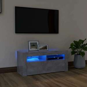 vidaXL Comodă TV cu lumini LED, gri beton, 90x35x40 cm imagine